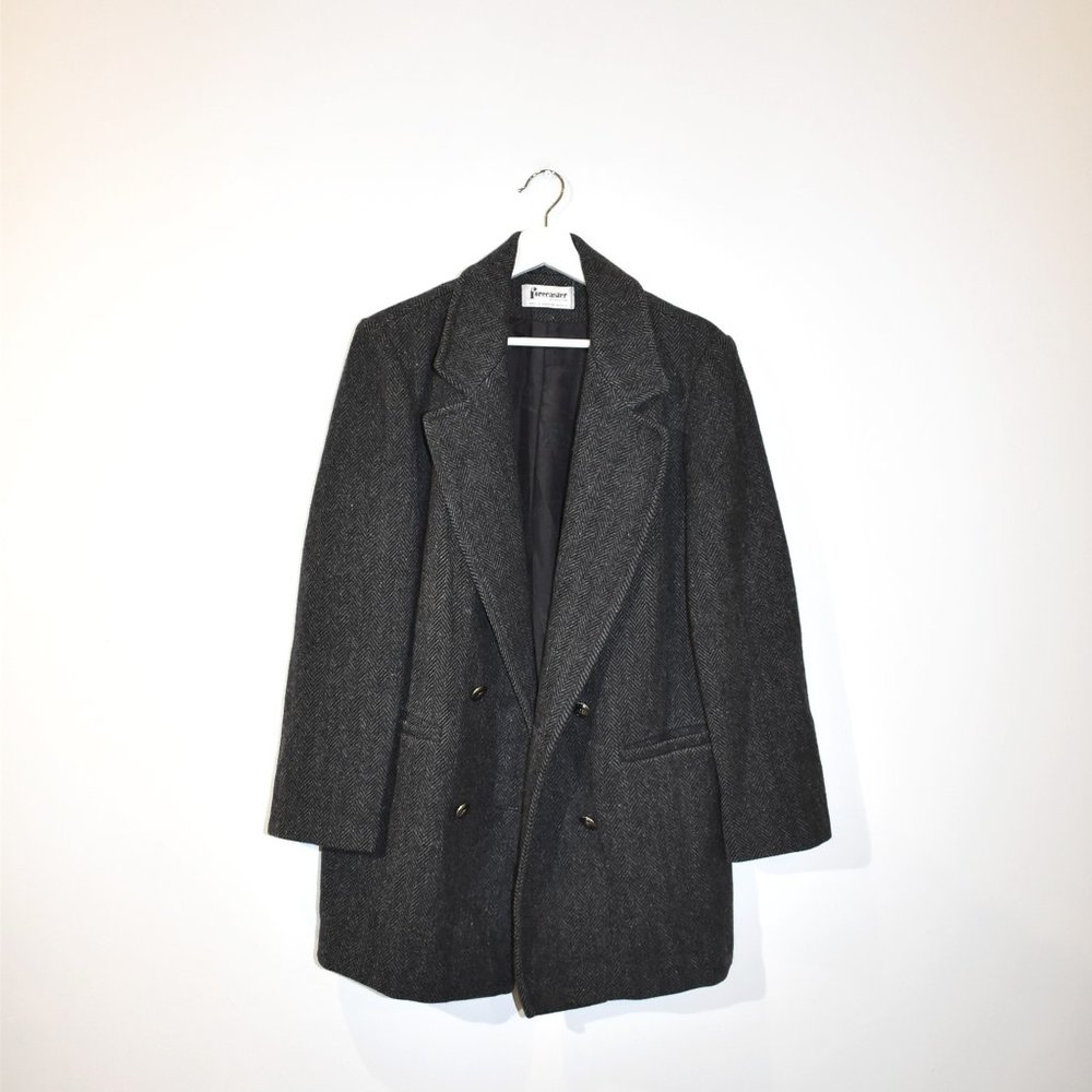 Grey Herringbone Wool Peacoat Size 12